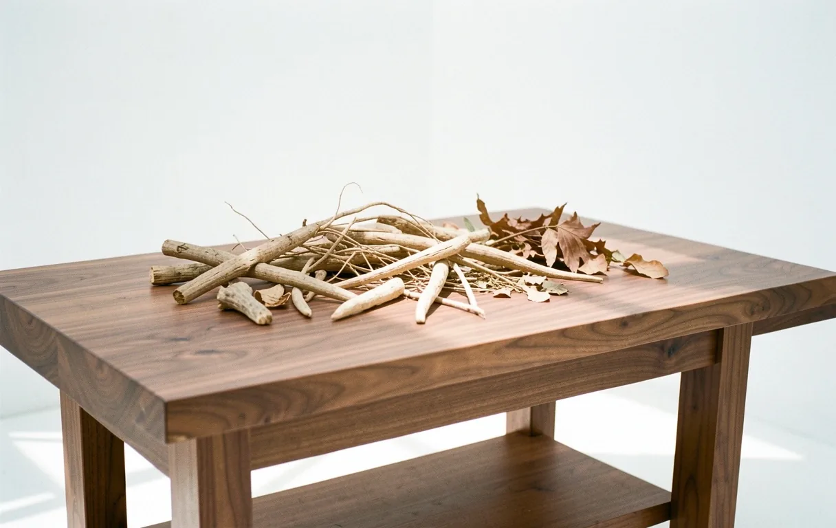 Botanical workspace with raw ingredients